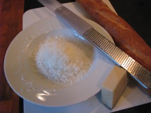 Parmesan and a Lark Rise baguette ready for the main event