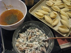 Mama shells with baby shell cheesy chard stuffing
