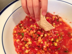 Audrey likes sweet corn salsa