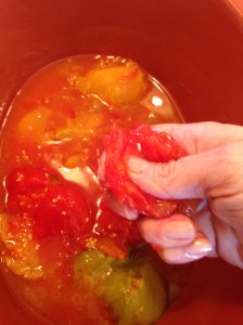 squishing the tomatoes